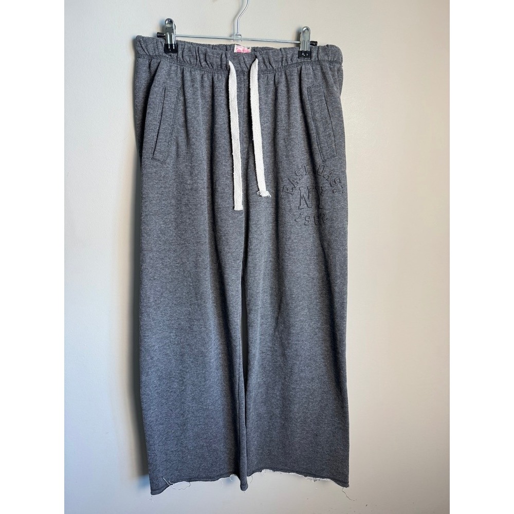 Ardene Womens Gray Wide Leg Graphic Sweatpants S Lounge Athleisure Raw Hem